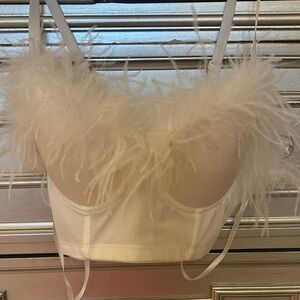 Feather-Trim Bustier Bralette — White